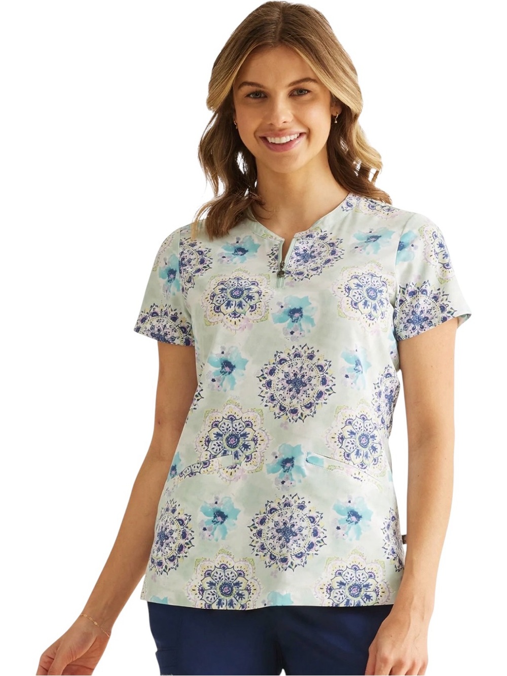 Healing Hands Water Color Medallion Ivy Printed Scrub Top size XS - Picture 2 of 7